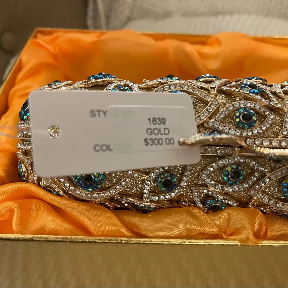 Embellished Gold Peacock Eye Clutch